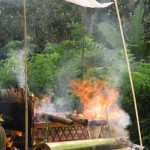 Cremation ceremony in Lombok, burning in process 