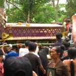 Cremation ceremony in Lombok, placement of the bed onto concrete stand